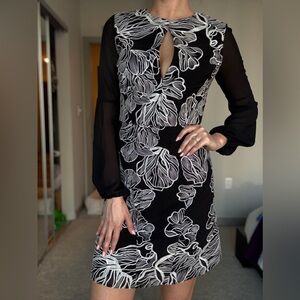 Dress the Population Black and White Long Sleeve Dress